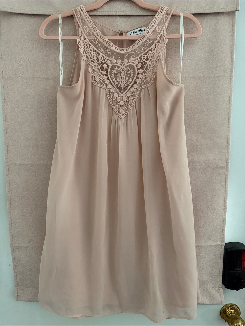 Vero Moda Beige Crochet Yoke Chiffon Dress